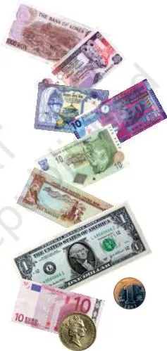 A bank chart listing foreign currencies from Korea's Won to England's Pound with their values in Indian rupees, money written as decimals