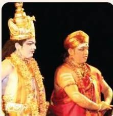 A Kuchipudi dancer performing vachika abhinaya, with the voice and song accompanying the movement