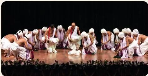 Photograph of Nata-Sankirtana of Manipur, a ritual dance that is an integral part of funeral rites in Vaishnavite communities