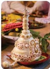 Śholāpith craft from West Bengal, showing decorative objects carved from the milky-white spongy core of the śholā plant