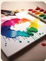 Pigment colours spread out on a white canvas, where paint stays visible and mixes where it overlaps
