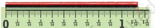 A wire measured against a scale, with its length written in three equivalent ways as one and one-tenth and four-hundredths