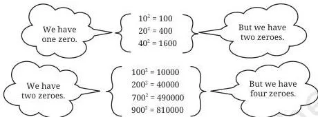 Two-column table of numbers matched with their squares, laid out so the final digit patterns of perfect squares stand out
