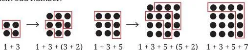 Square grids growing by an inverted L-shaped strip each time, each new strip containing one more odd number of unit squares