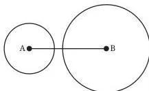 Two circles of radius 3 and 6 on a base of 9 cm touching at exactly one point, the equality case that gives no triangle