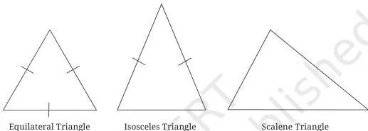 A collection of named triangles — equilateral, isosceles, scalene and right-angled — showing the families the chapter classifies