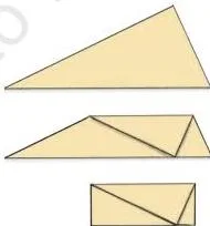 A paper triangle with its three corners folded inward to meet at one point, stacking the three angles onto a straight line