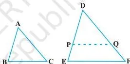 Two triangles with equal corresponding angles, a congruent copy of the first placed inside the second to prove the AAA criterion