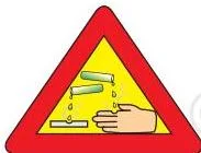 Warning sign displayed on containers containing concentrated acids and bases