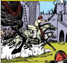 A graphic-story frame showing Abbakka unleashing her forces to attack the Portuguese fort