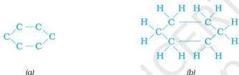 Structure of cyclohexane (a) carbon skeleton (b) complete molecule