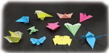 Objects folded from sheets of paper, showing a change of shape that leaves the paper itself unchanged