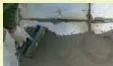 Four-step sequence for minor wall repair — mixing cement and sand, adding water to make a thick paste, applying mortar on cracks with a trowel, and pressing and smoothing the applied area