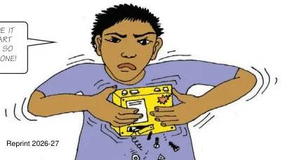 Cartoon of a consumer telling a shopkeeper that a product was purposely made to fall apart after a few months, showing how sellers shift all responsibility onto buyers