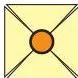 A paper square with red fold lines and a drawn circle, the windmill construction step before cutting