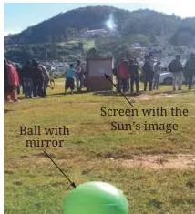 A crowd at a public solar eclipse viewing event in Ooty, Tamil Nadu, watching safely through an organised programme