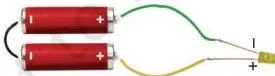 Tanya's circuit with two cells in series connected by wires to an LED, used to decide whether the LED glows and how to redraw the connections