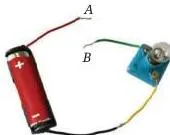 A test circuit with a cell, a lamp and two free wire ends labelled A and B, ready for the material being tested to be connected between the ends
