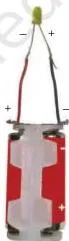 Four stages of connecting an LED to a battery, showing that the LED glows only when its longer wire is on the positive side