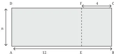A large rectangle divided into two smaller rectangles, with lengths 12, 4 and n showing the area found two ways