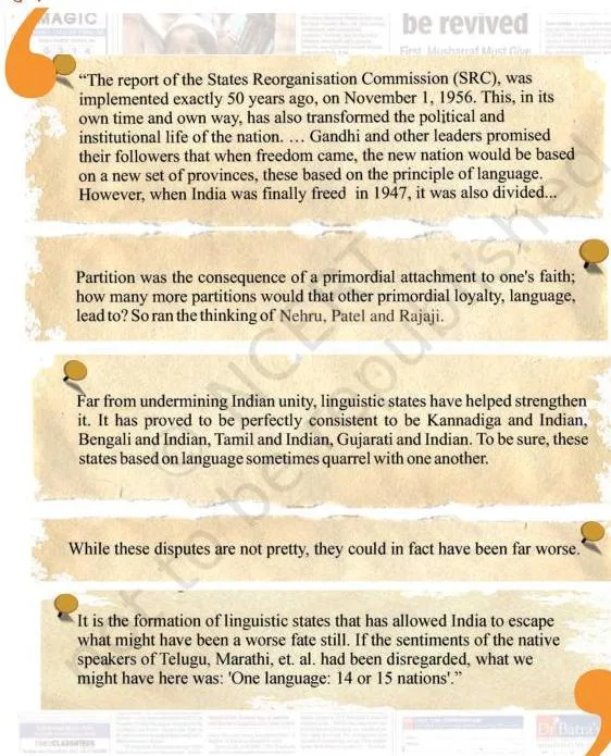 Read the following excerpts from an article by noted historian, Ramachandra Guha, that appeared in the *Times of India* on November 1, 2006: