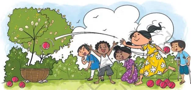 Each child aims and throws the ball inside the basket.