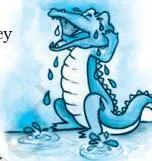 A crocodile shedding a tear beside its victim, illustrating the poem's line that crocodiles weep while hyenas smile.