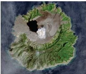 Aerial view of the active volcano on Barren Island, the only active volcano in India