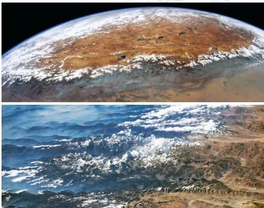 These are satellite images of the Himalayan range. Note that the length of the range is about 2500 km.