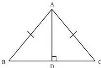 Isosceles triangle ABC with altitude AD drawn from the top vertex A to the base BC, splitting it into two right triangles
