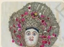 Colourful Chhau dance mask from West Bengal, a tangible object that carries the intangible skill of mask-making