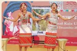 Students at Kala Utsav singing the Meghalaya harvest song, intangible cultural heritage being performed live