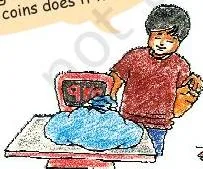 Shahid holding a heavy-looking bag of five-rupee coins that weighs 9 kg, the problem he solves by division