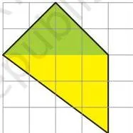 Asif's completed shape on a square grid, a green part of 4 square cm joined to a yellow part of 6 square cm, totalling 10 square cm