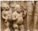 A Gandharva figure, a celestial singer or musician from Indian mythology, from the Mahabalipuram relief in this chapter