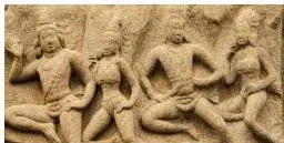 A Kinnara figure, half human and half bird or animal, from the Mahabalipuram relief that students locate in the larger carving