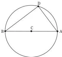 A semicircle with diameter AB and a point D on the circle, showing the angle standing on the diameter is a right angle