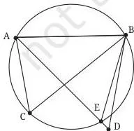 The points A, B, C are noncollinear points; So, using Theorem 1, there is a circle passing through A, B, C; Let us show that D also lies on that circle; For this, let us draw the circle through A, B and C; Suppose D is not on the circle; then it is either inside or outside the circle; Join AD.
