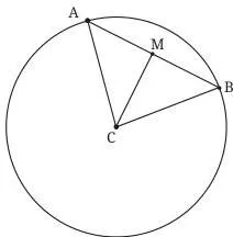 A chord AB in a circle with centre C, and the segment CM from the centre to the midpoint M meeting the chord at a right angle