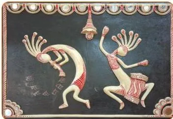 Tribal folk art depicting indigenous musical instruments being played, reminding that music belongs to ordinary life