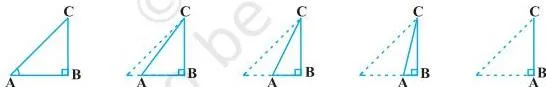 A right triangle with angle A growing toward 90 degrees, point A moving closer to point B, and side AC almost coinciding with side BC