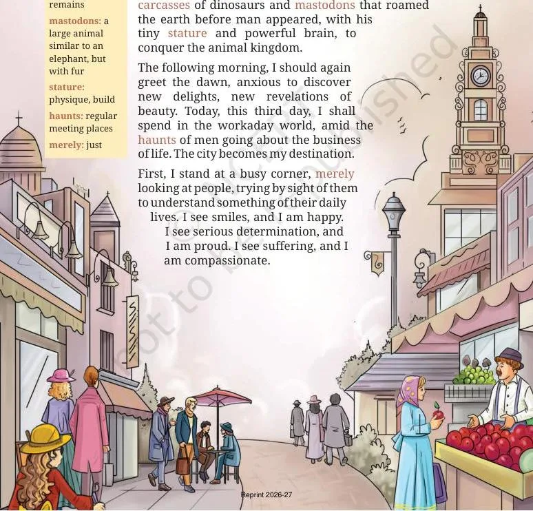 Helen Keller standing at a busy city corner watching people pass, the imagined scene for her third day of sight