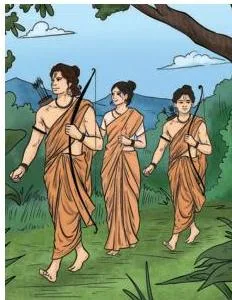 Hanuman helping bring Sita back to Rama, illustrating the resolution stage of the Ramayana's structural breakdown