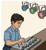 A lighting operator timing lights to support an actor during an unexpected moment on stage