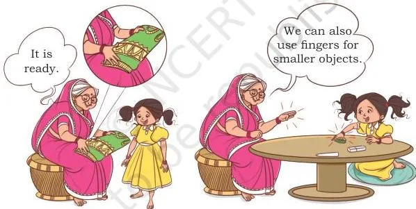 Dadi is checking the length of Chitra’s sweater by a handspan.