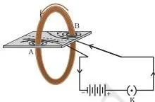 Iron filings arranged in a pattern around a current-carrying circular coil, revealing the magnetic field the coil produces