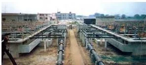 Photograph of the sewage treatment plant built under the Yamuna action plan at Faridabad, showing the tanks in which waste water is treated before release