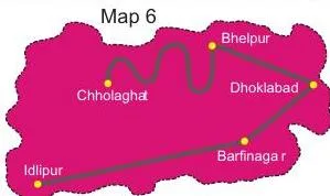 5) Measure the length of the route between Bhelpur and Chholaghat.