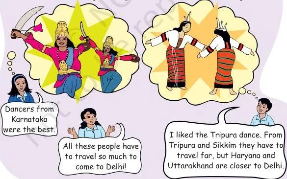 The children saw many floats (jhankis) and dancers in the parade.