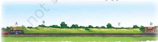 A train on a straight track between two stations, moving at constant speed only on the middle stretch between B and C